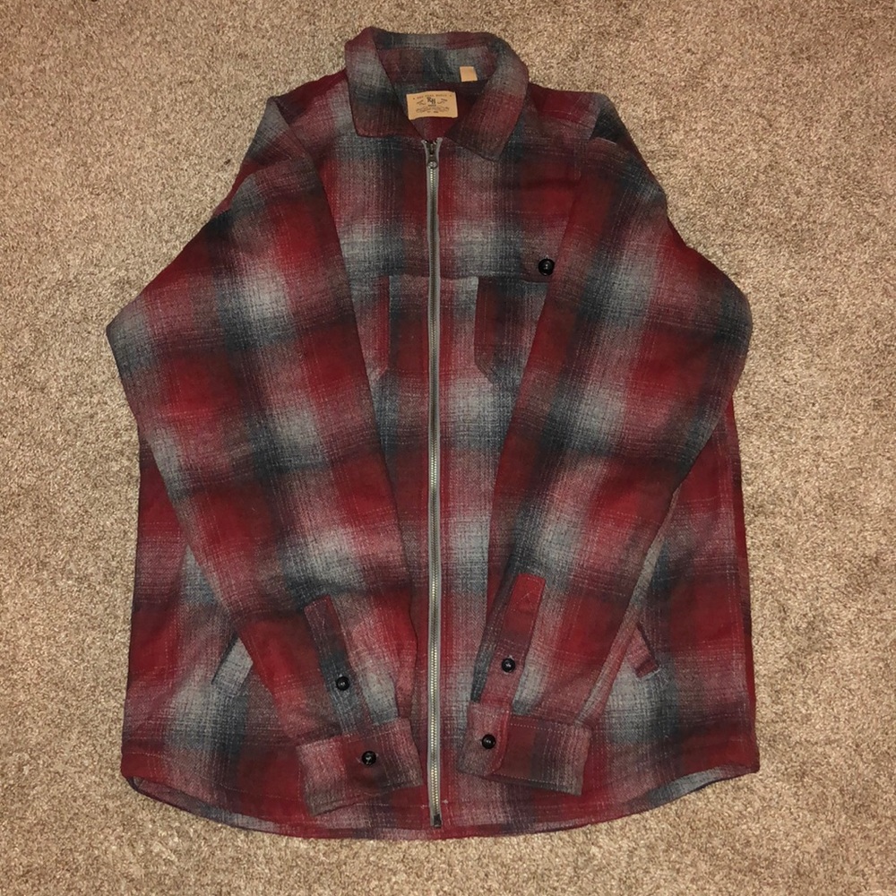 Long sleeved Zip Up Flannel Shirt Jacket